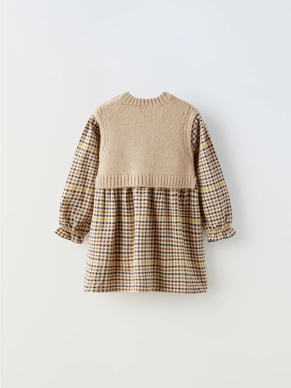 ZARA Girls Brown Beige Plaid Checkered Sweater Vest Dress Fall 2-3 Years